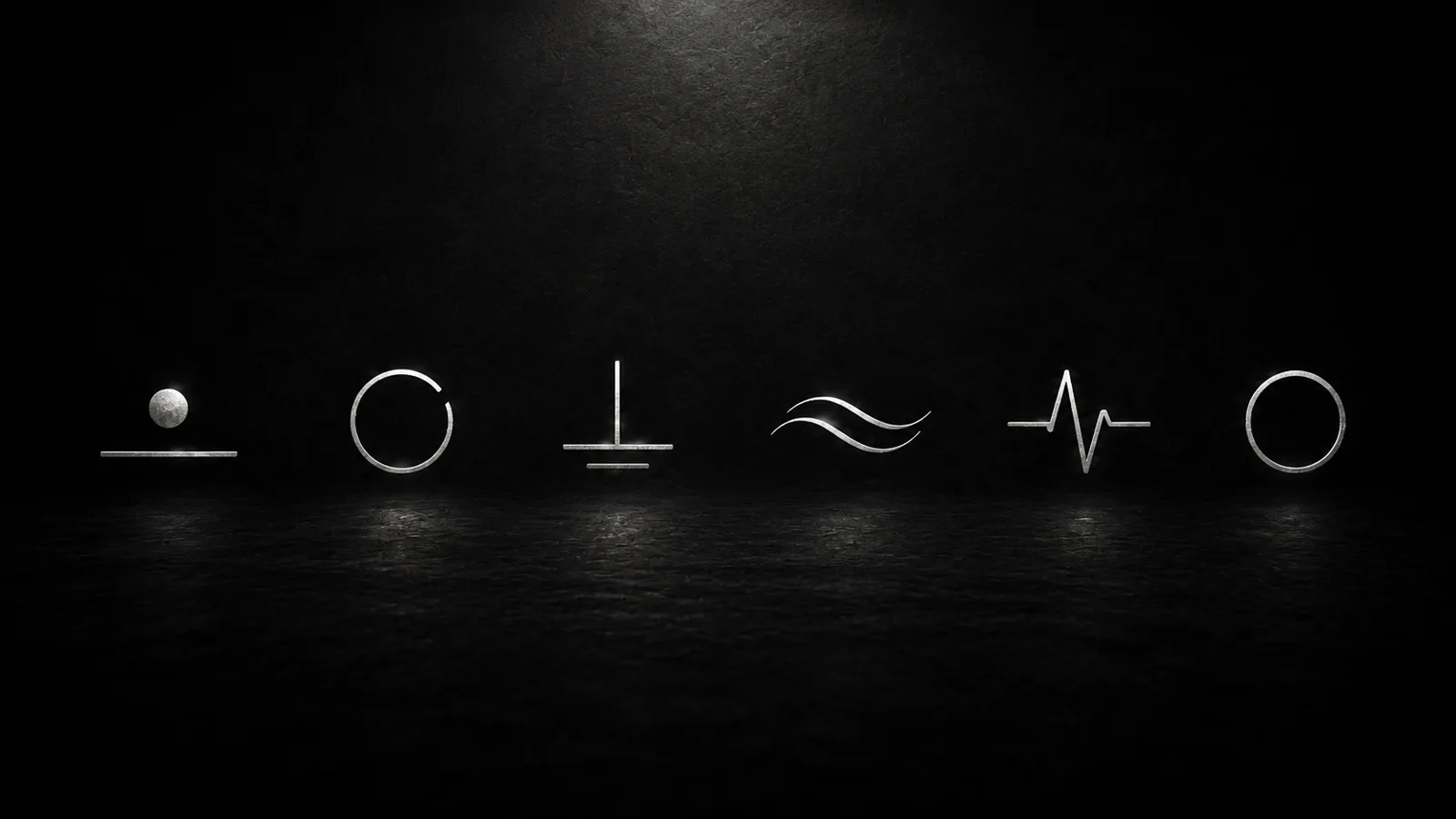 Sechs Symbole der Regulationsarchetypen: Atlas, Orbit, Root, Flow, Pulse und Stillness.